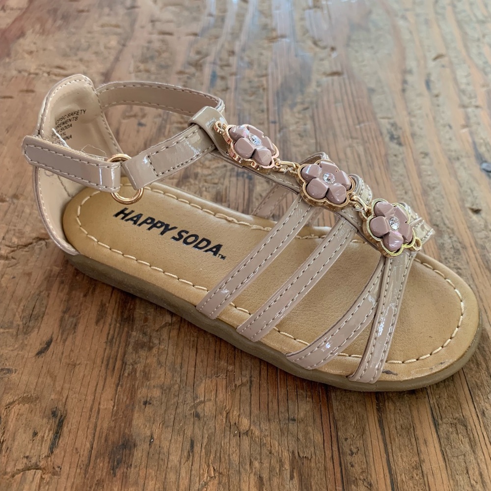 SODA Beige Flower Infant Sandals Flip Flop Velcro